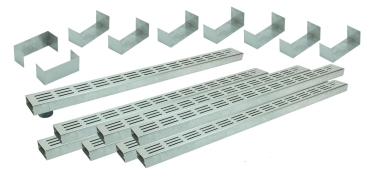 Entwässerungsrinnen Edelstahl superflach Rost Längsschlitzdesign SET Typ 8, System 35/80